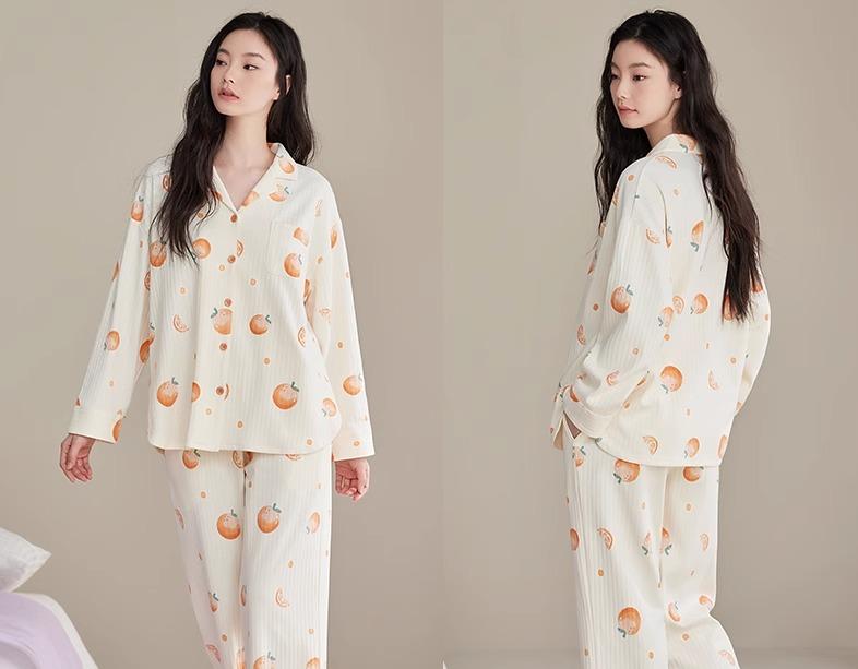 パジャマ 上下セット レディース 春秋 長袖 薄手 綿 ルームウェア 前開き ボタン ウエストゴム 吸汗 通気性 伸縮 大きいサイズ 柔らかい 白 紫 緑
