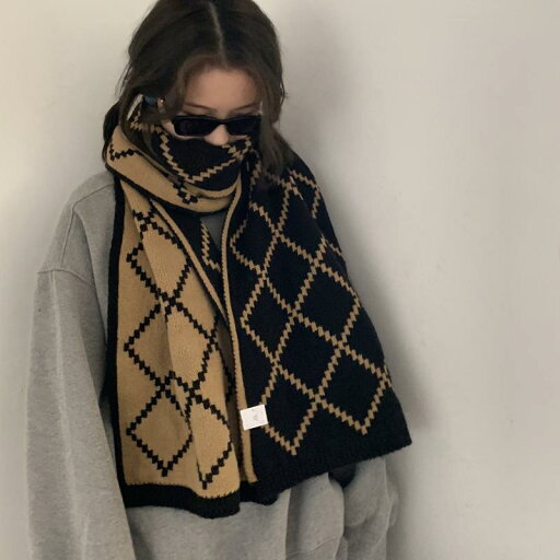 レディース マフラー メンズ 韓国 普段使い 外出用 大きめ ロング 暖かい 防寒 保温 風よけ ウール ニット チェック柄 茶 赤 レディース マフラー メンズ 韓国 普段使い 外出用 大きめ ロング 暖かい 防寒 保温 風よけ ウール ニット チェック柄 茶 赤