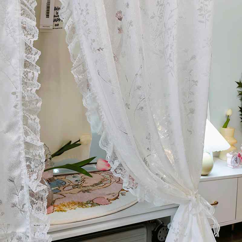 棚 目隠し カーテン 面ファスナー 吊り下げ 間仕切り ジャカード レース 通気性 プリーツ おしゃれ 花..