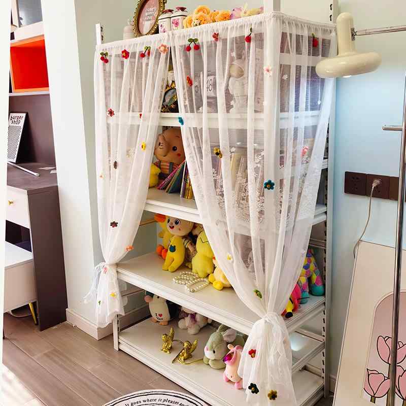 棚 目隠し カーテン クローク 仕切り 白 装飾 花柄 韓国 プリーツ かわいい さくらんぼ 防塵 遮光 通気..