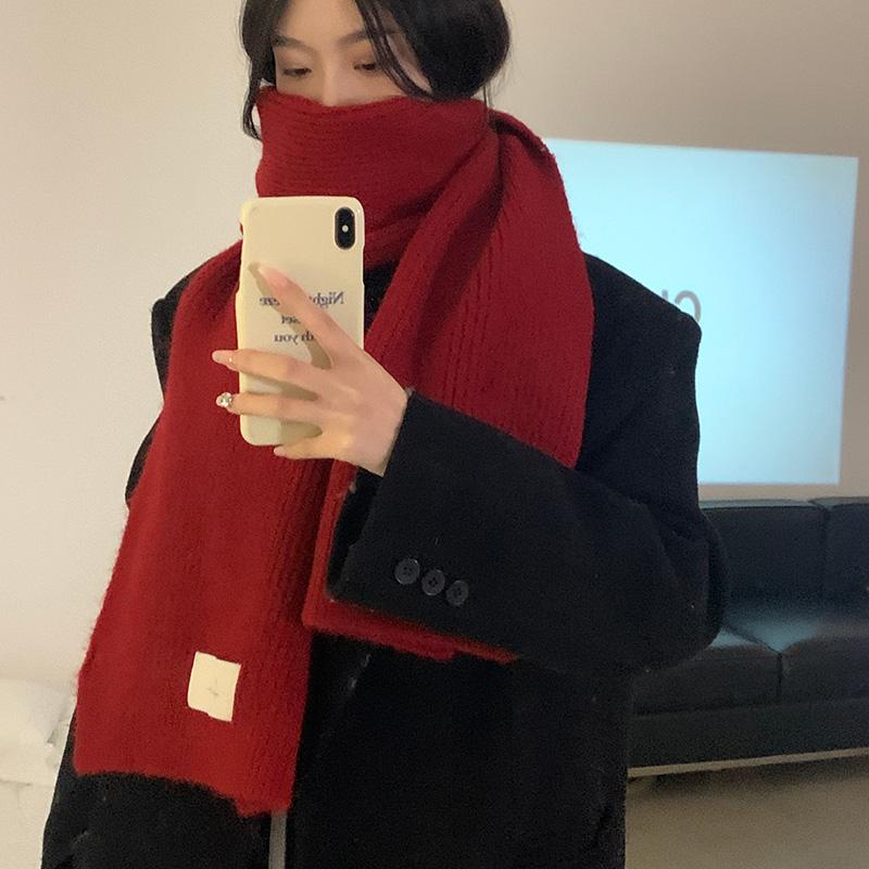 マフラー レディース かわいい 女性 婦人 ティーン 韓国 冬 厚手 暖かい 保温 ショール カジュアル 普段使い 通勤 通学 茶色 赤 カーキ 無地 リブ シンプル