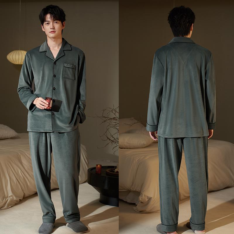 パジャマ メンズ 冬用 上下セット厚手 長袖 暖かい フリース ルームウェア 前開き ボタン ウエストゴム..