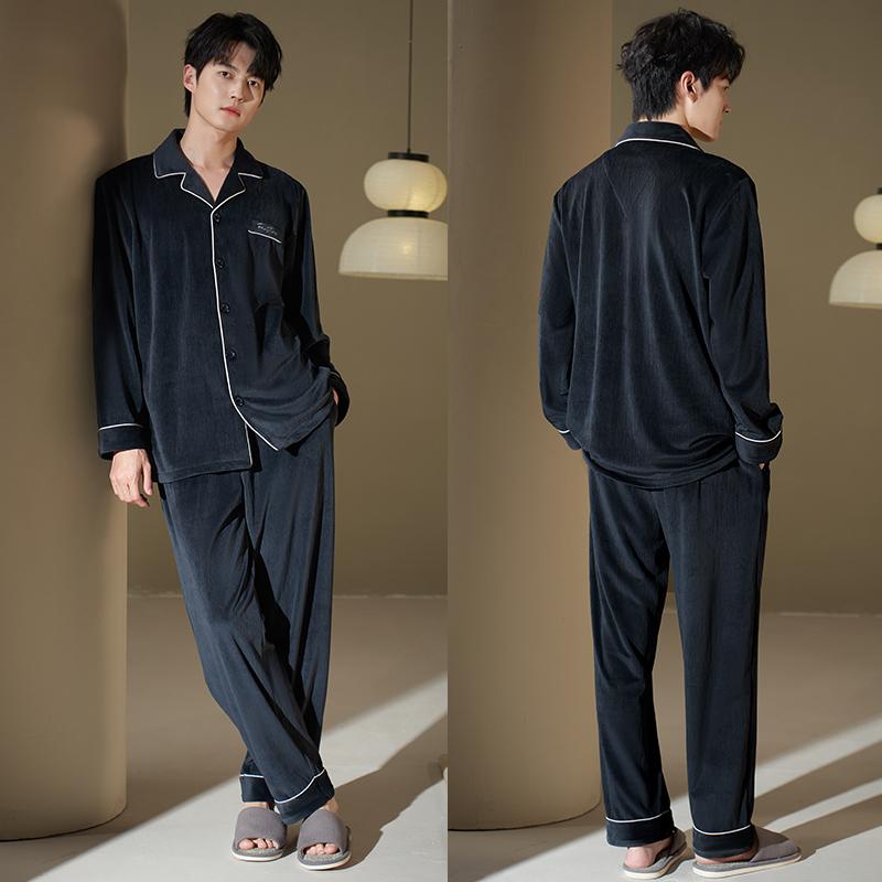 パジャマ メンズ 冬用 上下セット 暖かい 裏起毛 厚手 保温 フリース ルームウェア 柔らかい 静電気防止 前開き ボタン ウエストゴム 大きいサイズ 黒 グレー 茶