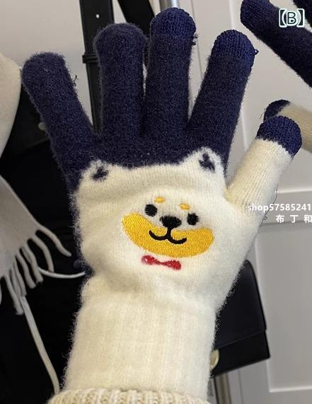 手袋 レディース 暖かい 韓国 秋冬 裏地 防寒 サイクリング かわいい カジュアル 猫 花柄 黄色 白 グレー フリーサイズ プレゼント 誕生日
