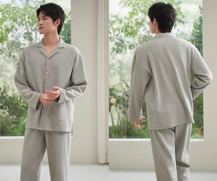 パジャマ メンズ 長袖 上下セット 秋冬 綿 ワッフル ルームウェア 大きいサイズ 柔らかい 吸汗 通気性 ..