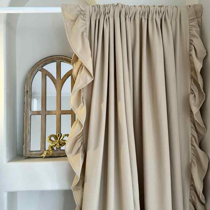 カフェカーテン おしゃれ ポール通し 二重 フリル レトロ ハーフ アメリカン リビング キッチン 寝室 ドア 出窓 間仕切り 目隠し 日よけ 遮光 防塵 豪華 インテリア 装飾 無地 金