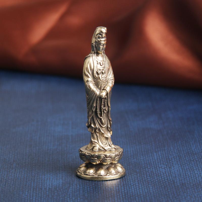 置物 インテリア 真鍮 レイアウト レトロ 観音 仏像 卓上 装飾 菩薩 礼拝 小さめ 銅 軽量 チャイナ風 精巧 彫刻 リアル リビング 玄関