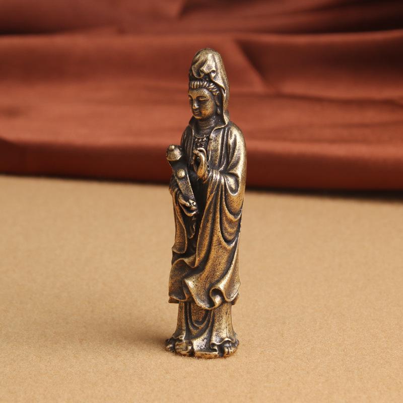 置物 インテリア 真鍮 レトロ レイアウト 観音 仏像 卓上 装飾 神 幸福 平和 銅 軽量 小さめ 精巧 彫刻 リアル リビング 玄関