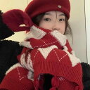 マフラー レディース 赤 韓国 秋冬 ニット 暖かい 厚手 ソフト 防寒 おしゃれ カジュアル ストライプ アーガイル柄 サンタクロース ギフト クリスマス 誕...