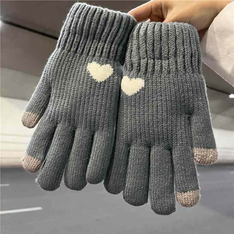 手袋 レディース 暖かい スマホ対応 冬 かわいい 防風 サイクリング 通学 普段使い ギフト カップル 起毛 ウール ニット ハート 黒 ピンク 紫