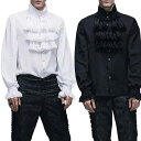 中世 服 メンズ 大きいサイズ ゆったり レトロ ゴシック風 コスチューム 衣装 長袖 シャツ フリル スタンドカラー シングルブレスト ボタン 白 黒 黄