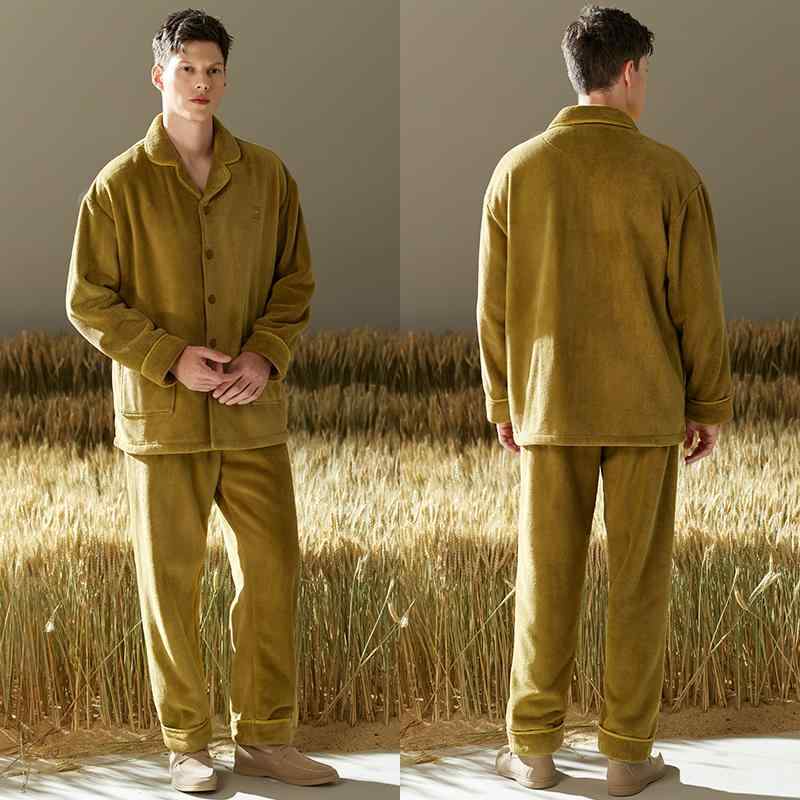 メンズ パジャマ 冬 暖かい 静電気防止 厚手 フランネル ルームウェア 上下セット ポリエステル 長袖 前開き ウエストゴム シンプル カジュアル おしゃれ 大きいサイズ グレー 緑 青 フリース 小さめ