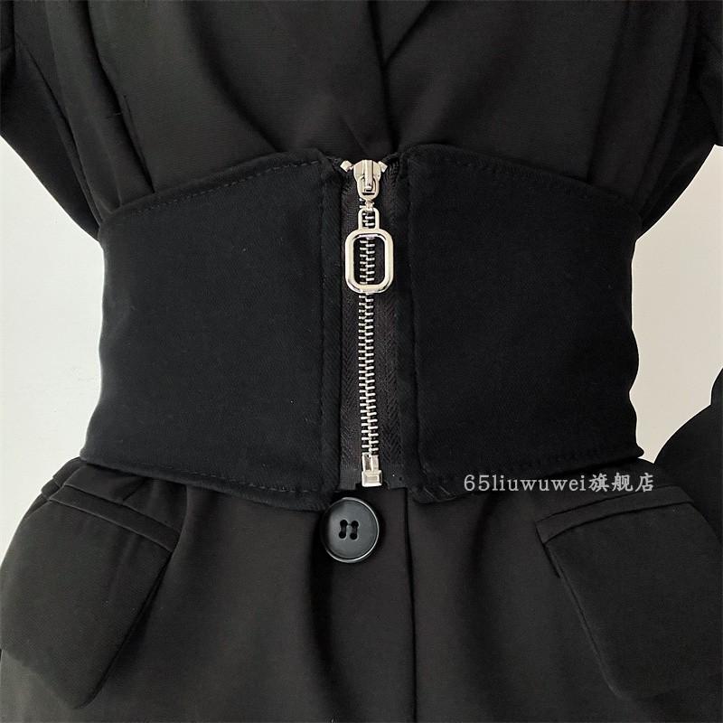 ウエストマーク ベルト レディース 大人 普段使い 外出用 ワイド 幅広 伸縮性 軽量 柔らかい ジッパー シンプル 無地 おしゃれ 黒