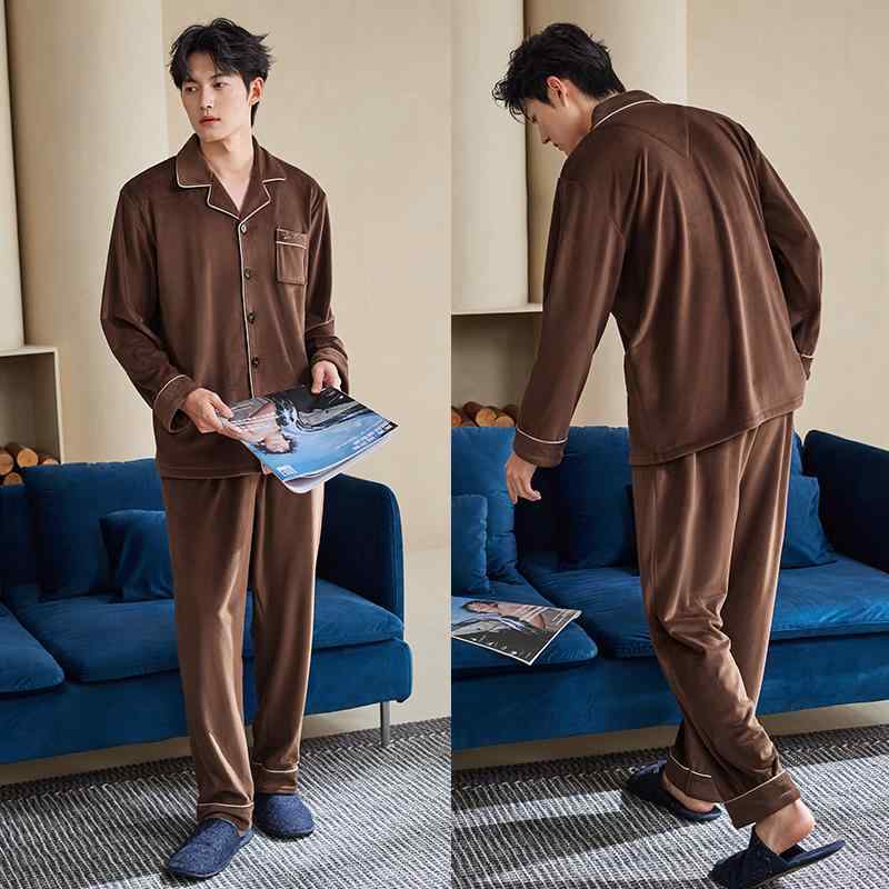 メンズ パジャマ 冬 暖かい 長袖 上下セット 秋 厚手 春 ルームウェア 裏起毛 大きいサイズ ゆったり ウエストゴム ラペル 前開き ボタン ポケット 無地 シンプル おしゃれ 緑 ベージュ 青