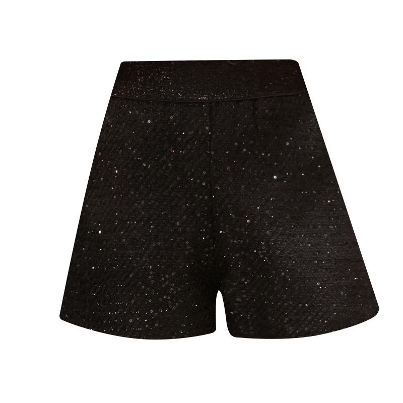 ショートパンツ 冬 レディース ツイード 女性 秋 弾性 ハイウエスト スパンコール ウール ワイドレッグ..