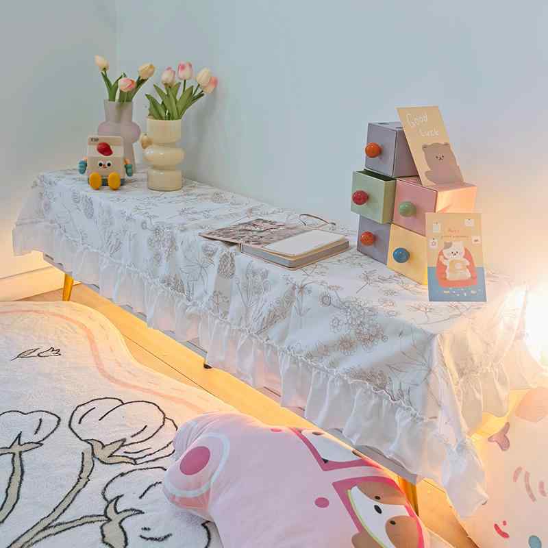 キャビネット カバー 布 小さめ 花 松ぼっくり ロング テーブル 豪華 テレビ カウンター 保護 柔らかい 黒 茶 白 フリル ふんわり 四角