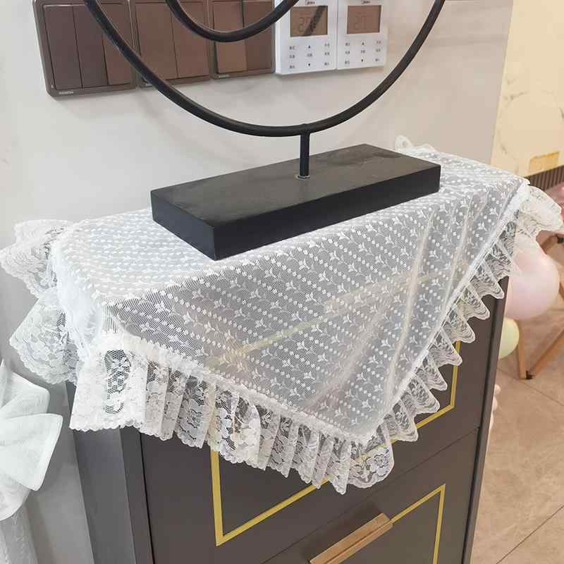 楽天フロントップ楽天市場店キャビネット カバー 布 フレンチ レース フリル テレビ テーブル クロス 冷蔵庫 防塵 シアー 柔らかい インテリア おしゃれ 正方形 刺繍 白