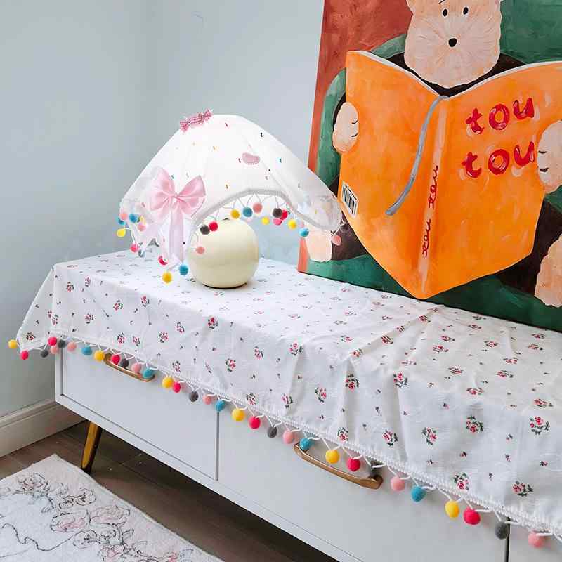 キャビネット カバー 布 綿 通気性 小花柄 カラフル かわいい ポンポン テレビ 洗濯機 防塵 ガーリー 柔らかい 四角 インテリア 赤