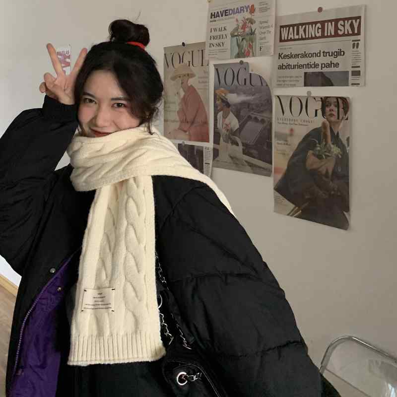 マフラー レディース ニット ウール 韓国 秋冬 無地 シンプル 長方形 厚手 暖かい おしゃれ カジュアル 防風 防寒グッズ 通勤 通学 お..