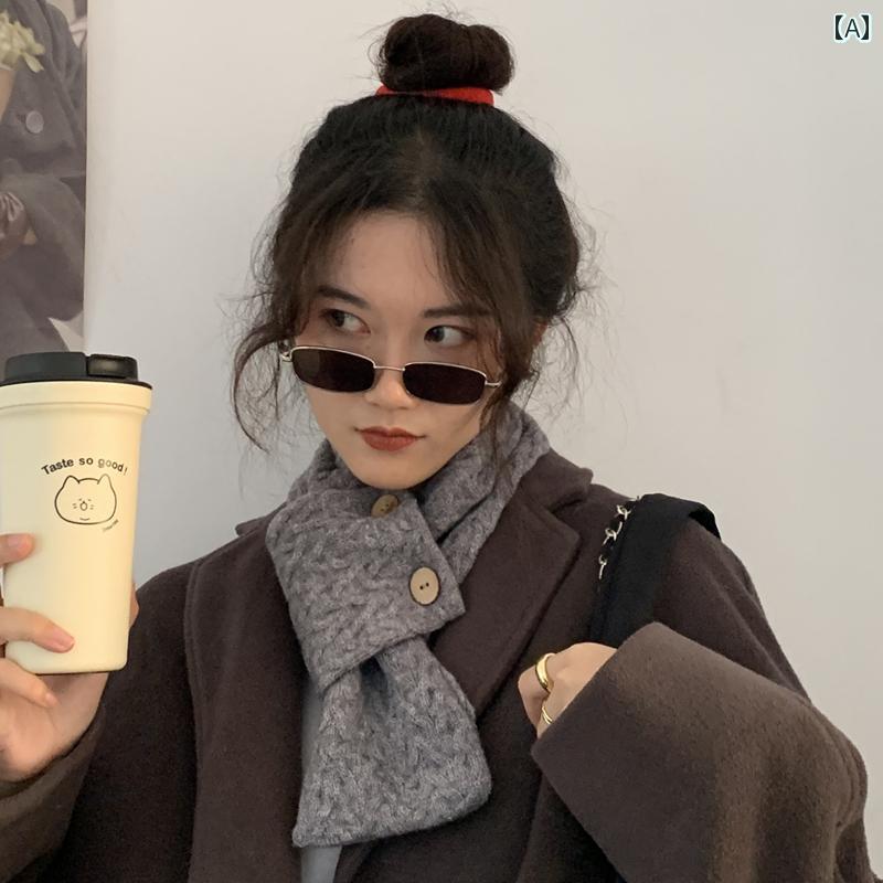 マフラー レディース 韓国 秋冬 ウール ニット 小さめ ショート 無地 長方形 暖かい シンプル おしゃれ..