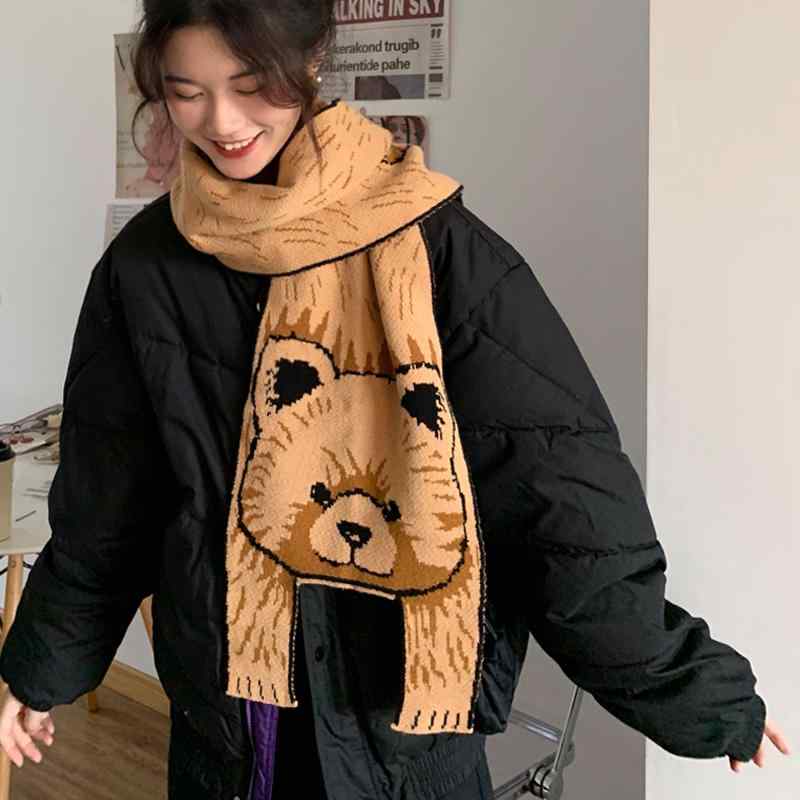 マフラー レディース 韓国 秋冬 カジュアル レトロ くま パンダ 長め 暖かい かわいい 防風 防寒グッズ 通学 お出かけ プレゼント クリスマス 誕生日