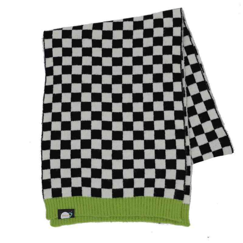 マフラー レディース 暖かい ニット 大人 女性用 冬 防寒 韓国 ウール カップル メンズ チェック柄 ワンポイント タグ 普段使い お出かけ レジャー おしゃれ 緑 黒