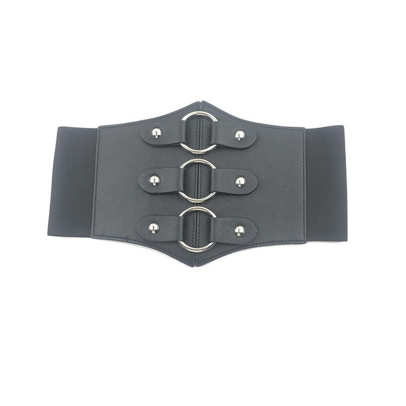 ベルト レディース 太 ウエストマーク バンド 装飾 アクセサリー バックル おしゃれ スーツ コート ジャケット PUレザー 伸縮性 黒