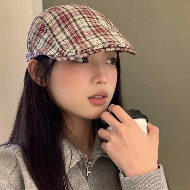 ハンチング帽 レディース おしゃれ 帽子 大人 柔らかい つば 調整可能 日よけ 小顔効果 ゴルフ キャップ 小物 レジャー 旅行 ショッピング 普段使い シンプル カジュアル スタイリッシュ シック レトロ チェック 赤 カーキ 青