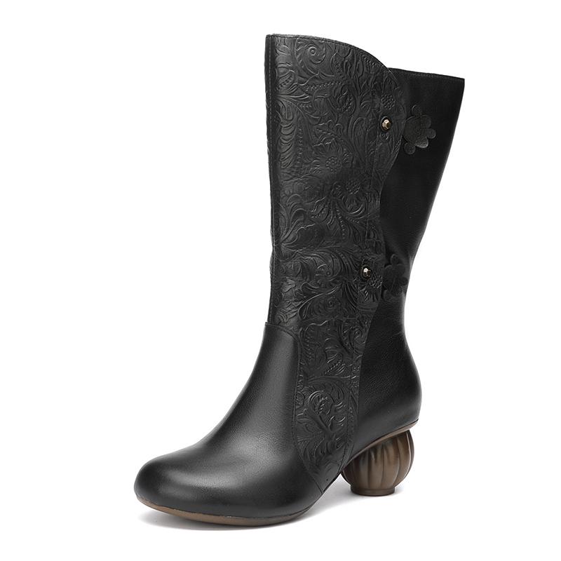 ブーツ 革 レディース 40代 50代 60代 秋冬 裏起毛 暖かい 防寒 厚手 ラウンドトゥ 太ヒール サイド ジ..