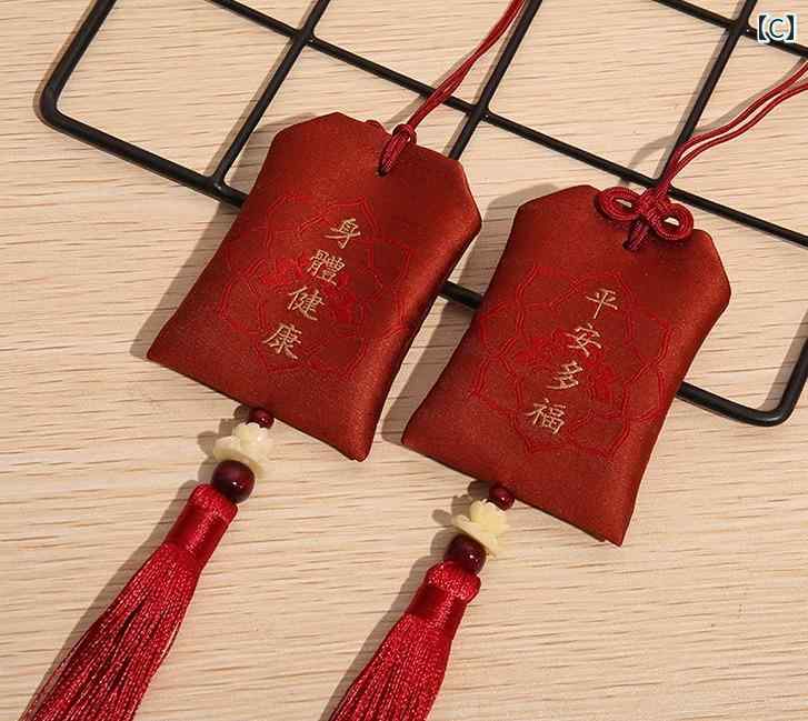 お守り袋 チャイナ風 ストラップ 紐 キーホルダー バッグチャーム 携帯用 タッセル...