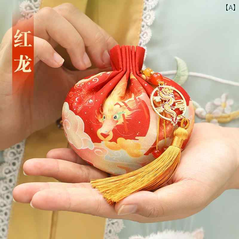 におい袋 レトロ 空袋 チャイナ風 巾着 紐 チャーム タッセル 漢服 車内 小物 雑貨 装飾 飾り 龍 鯉 蛇..