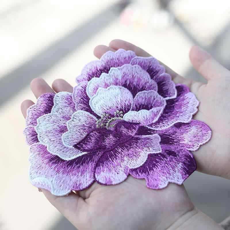 ワッペン 刺繍 花 牡丹 縫い付け ハンドメイド 装飾 リメイク 補修 衣類 バッグ チャイナ風 大人 おしゃれ エレガント オレンジ 紫 緑