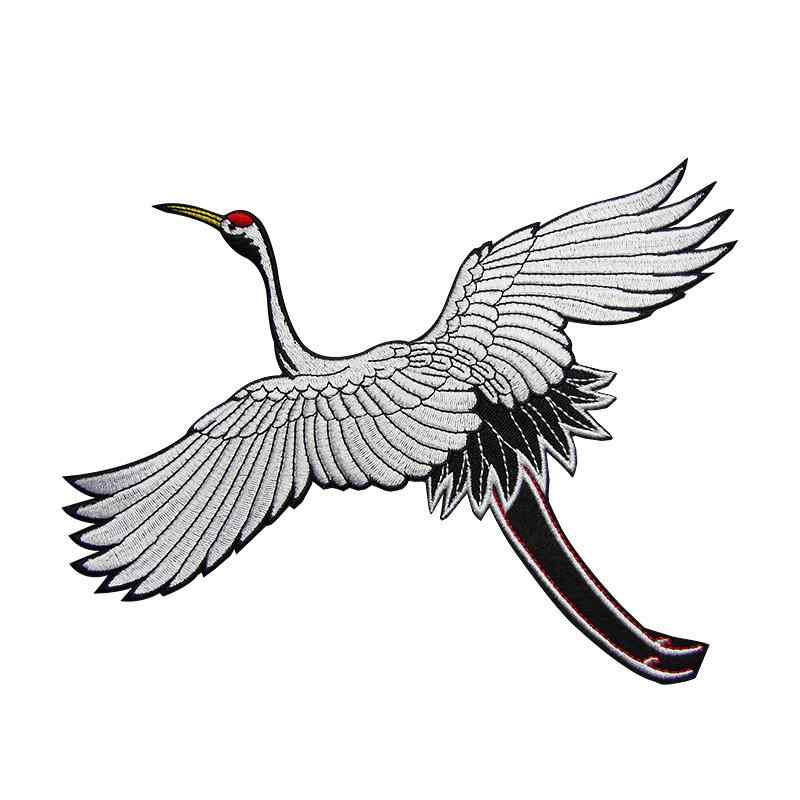 ワッペン 刺繍 丹頂鶴 縫い付け 左右対称 ソフト ハンドメイド 装飾 リメイク 補修 衣類 バッグ チャイナ風 大人 おしゃれ エレガント