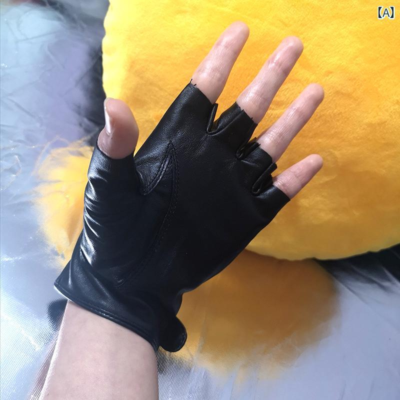 グローブ ショート 手袋 レディース レザー シープスキン マット 指なし 薄手 バックル 小物 イベント パーティー コスプレ ダンス マジックショー 衣装 ハロウィン 仮装 パンク ゴシック バイク サイクリング セクシー 黒 白 赤 スマホ対応