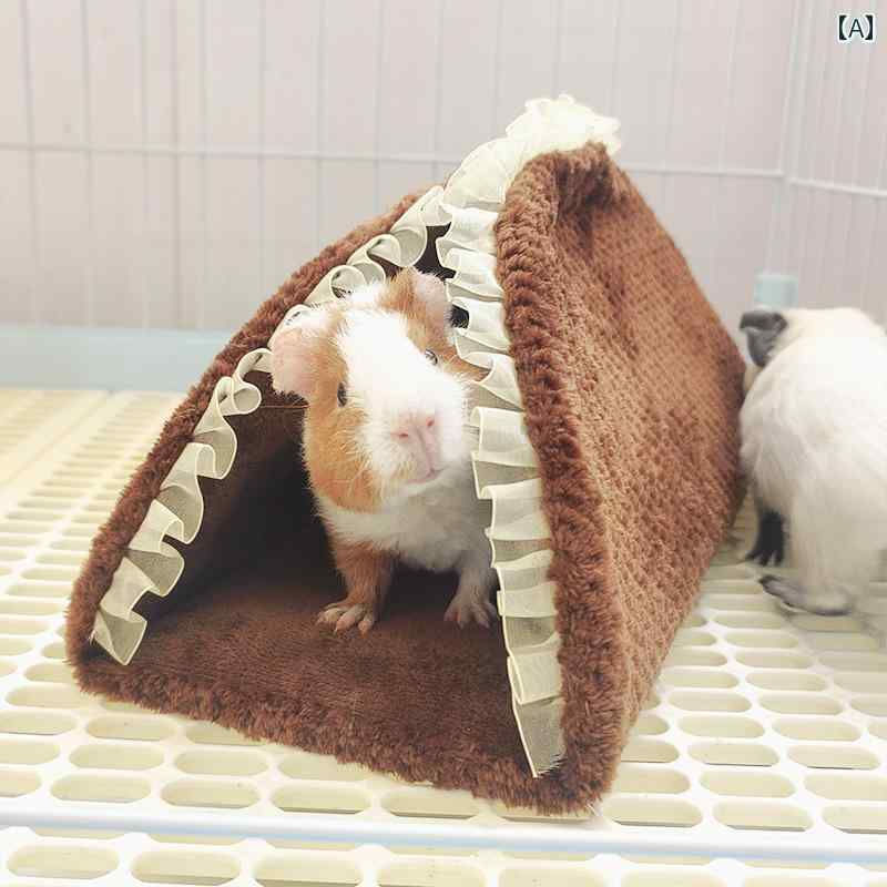 フロントップ楽天市場店の小動物 ハウス ペット用品 モルモット ハムスター 隠れ家 遊び場 テント 寝床 もこもこ ふわふわ 暖かい 防寒 厚手 保温 レース ピンク グレー 青｜アングル2