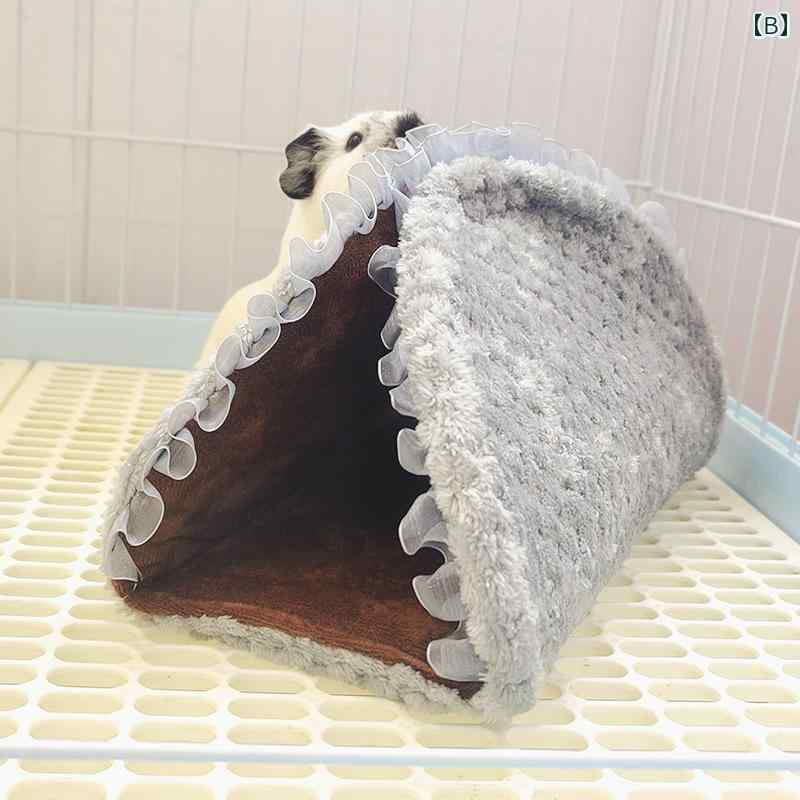 フロントップ楽天市場店の小動物 ハウス ペット用品 モルモット ハムスター 隠れ家 遊び場 テント 寝床 もこもこ ふわふわ 暖かい 防寒 厚手 保温 レース ピンク グレー 青｜アングル3