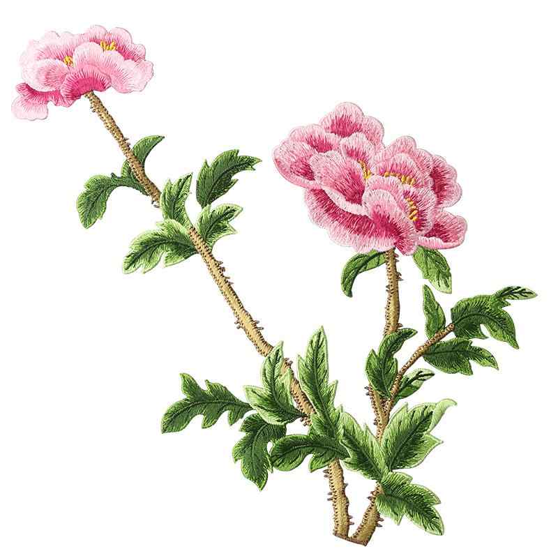 ワッペン 刺繍 花 牡丹 縫い付け 左右対称 大きいサイズ ソフト 縮みにくい ハンドメイド 装飾 リメイク 補修 衣類 バッグ チャイナ風 大人 おしゃれ エレガント