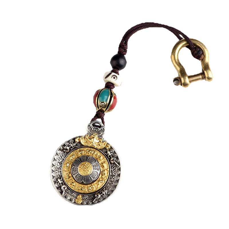 大ぶり ネックレス ペンダント アクセサリー 装飾 小物 エスニック チェーン ロープ ビーズ スターリングシルバー 銅 回転式 九宮八卦 十二支 かえる お守り チベット 仏教 レディース メンズ
