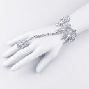 ウエディング アクセサリー 新婦 リング付き ブレスレット 合金 透かし模様 花柄 キラキラ カラー ストーン パーティー ドレス 舞台 衣装 韓国 シルバー
