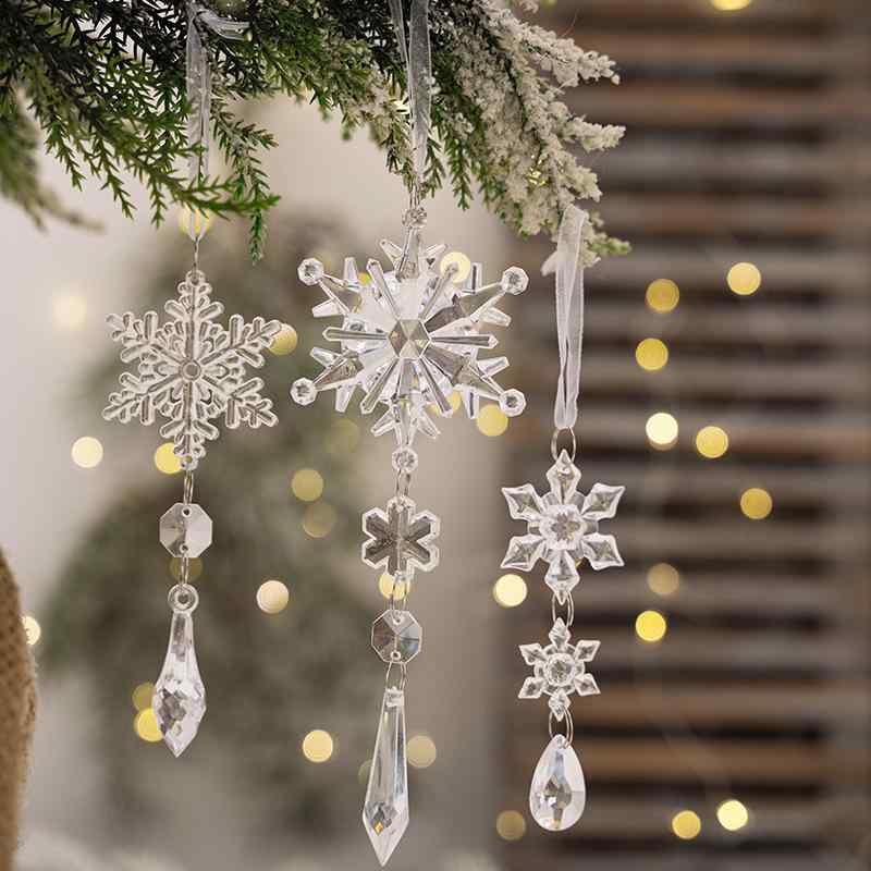 クリスマス 飾り 壁掛け 装飾 おしゃれ アクリル クリア スノーフレーク ツリー ペンダント オーナメント ガーランド 吊り下げ リビング パーティー セット