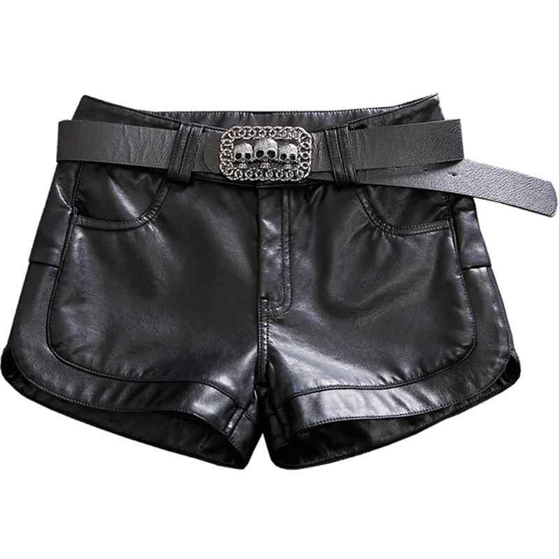 レザーショートパンツ 大人 レディース 韓国 セット ベルト スリムフィット 体型カバー 秋冬 ポケット カジュアル おしゃれ 英文字ロゴ 無地 黒