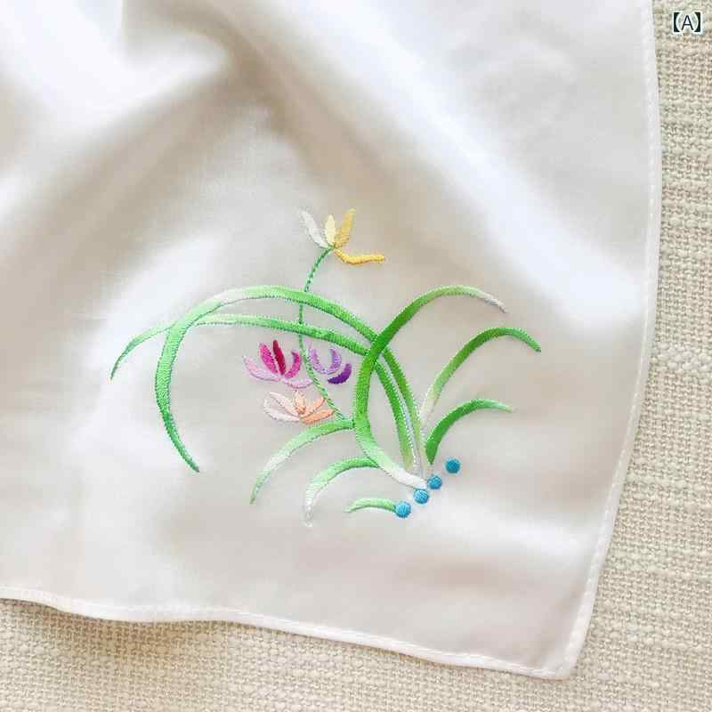 ハンカチ レディース ギフト 刺繍 チャイナ風 花 胡蝶蘭 カスミソウ バラ 手ぬぐい シンプル おしゃれ お土産 正方形 小物 雑貨 白 青 紫