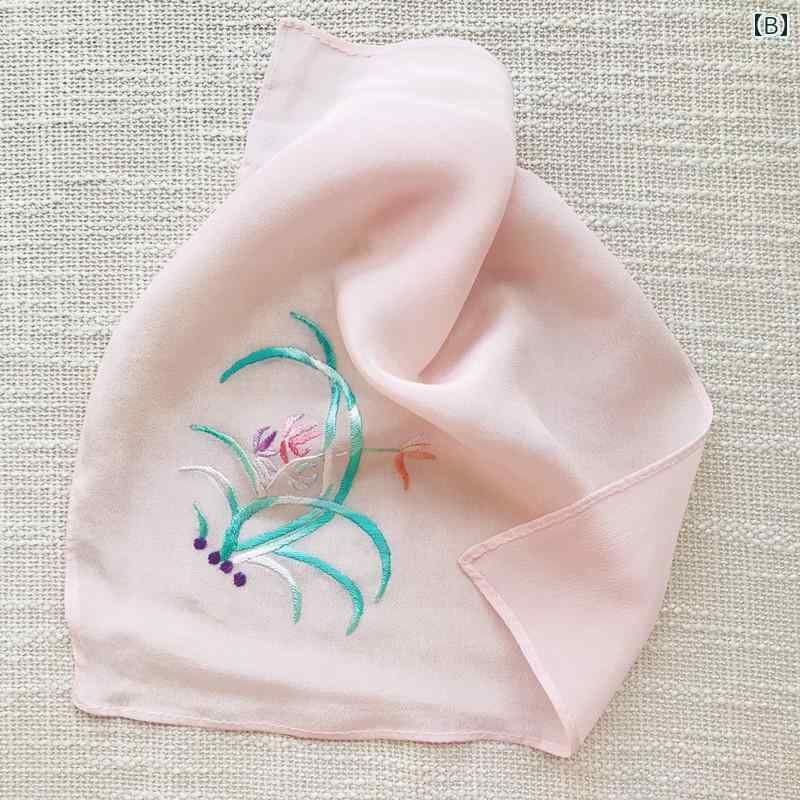 ハンカチ レディース ギフト 刺繍 チャイナ風 花 胡蝶蘭 カスミソウ バラ 手ぬぐい シンプル おしゃれ お土産 正方形 小物 雑貨 白 青 紫