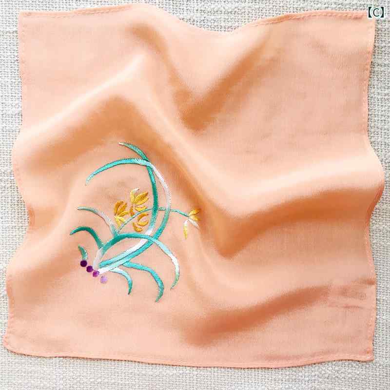 ハンカチ レディース ギフト 刺繍 チャイナ風 花 胡蝶蘭 カスミソウ バラ 手ぬぐい シンプル おしゃれ お土産 正方形 小物 雑貨 白 青 紫