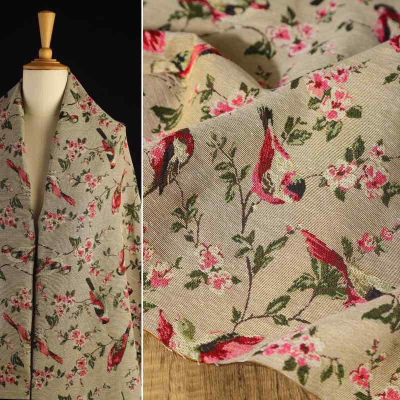 生地 ジャカード コットン ポリエステル 布 おしゃれ 花柄 鳥 幅140 長さ50cm ハンドメイド リメイク 手作り 服飾 手芸 材料 素材 資材 雑貨 バック ポーチ 衣類 用品 ドレス スカート ワンピース エレガント アンティーク調(3)