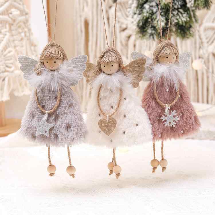 クリスマス 飾り 壁掛け 装飾 おしゃれ 人形 ペンダント 天使 少女 ツリー オーナメント ガーランド 羽 吊り下げ ピンク 白 グレー リビング