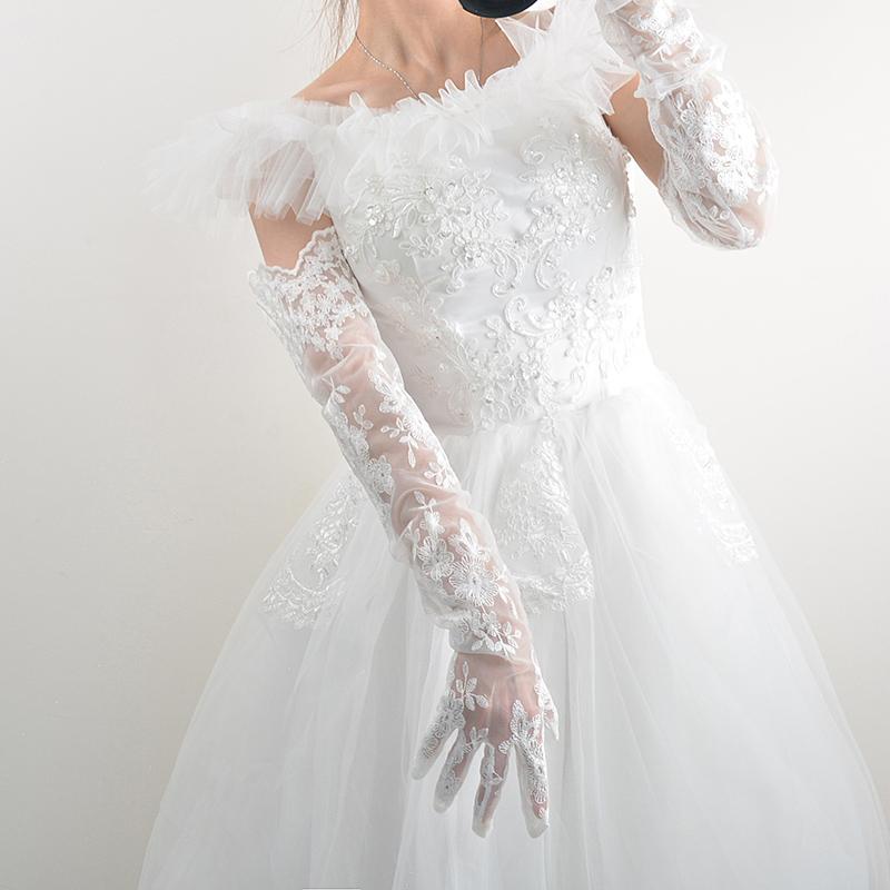 ウエディング グローブ レース ロング 黒 白 ドレス パーティー コスプレ プリンセス 刺繍 フィンガー 花柄 五本指 手袋 結婚式 花嫁 シースルー 透け