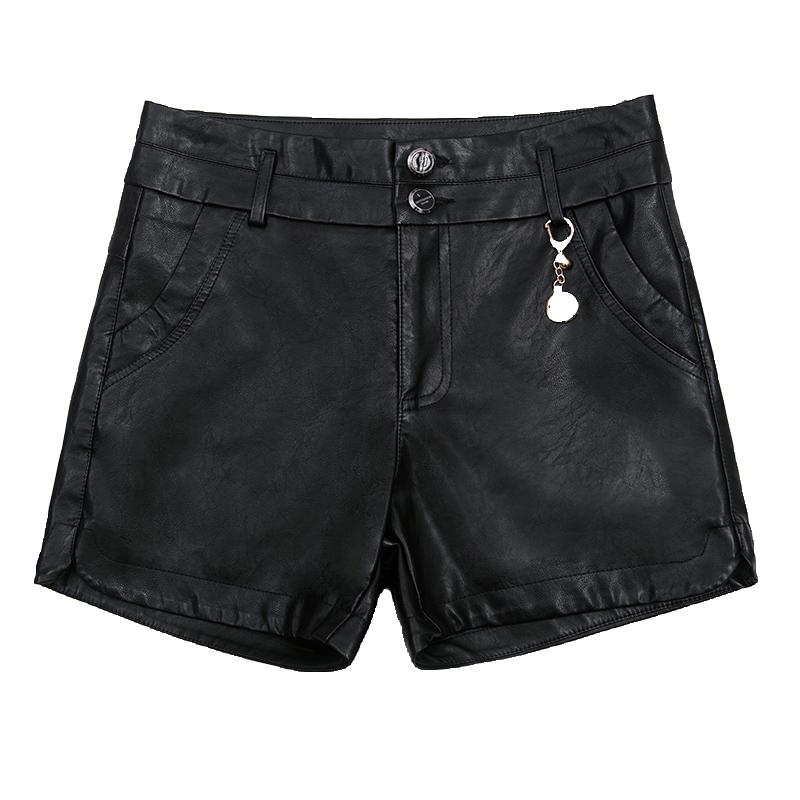 レザーショートパンツ 大人 レディース 普段使い 外出用 PU ハイウエスト ダブルボタン ポケット 秋冬 大きいサイズ スリムフィット 黒 おしゃれ
