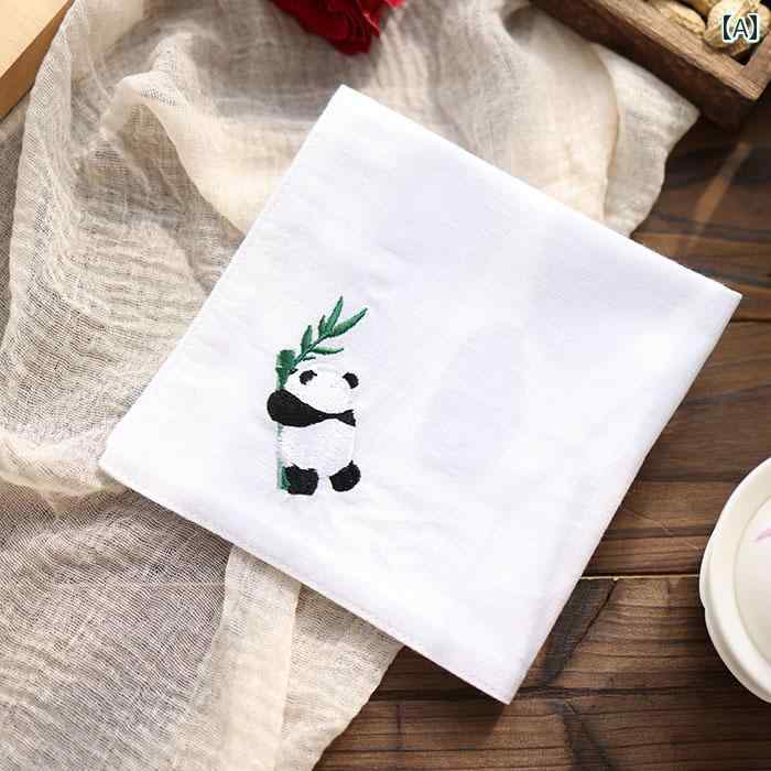 ハンカチ プレゼント 女性 母の日 中国風 綿 パンダ 竹 刺繍 携帯用 吸汗 正方形 かわいい 送別会 退職 お礼 シンプル 白 アプリコット ピンク