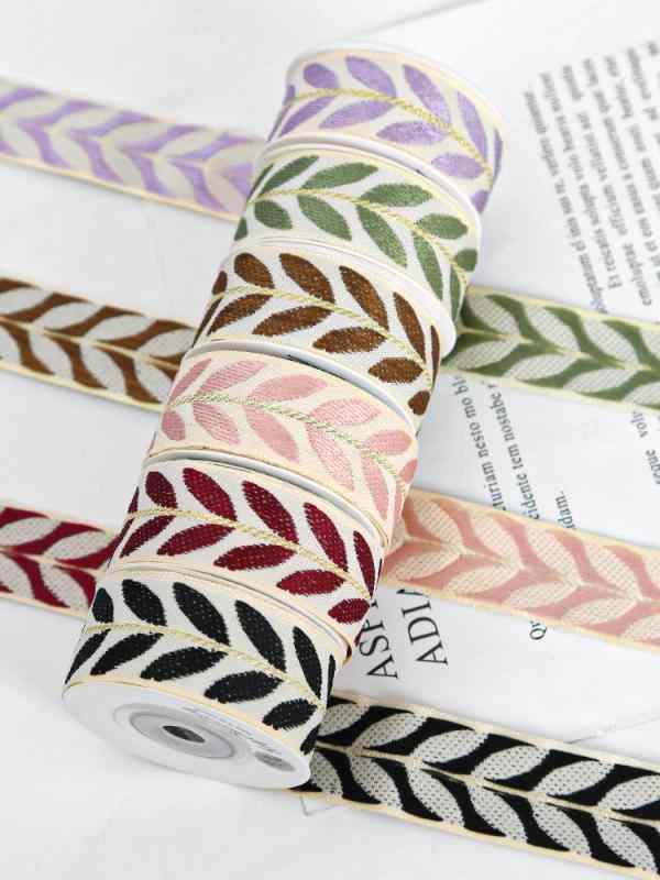 リボン テープ 手芸 パーツ 布 おしゃれ 葉 リーフ 刺繍 幅25 長さ450cm ライン 縁取り ハンドメイド ..